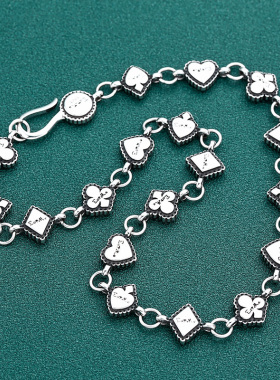 S925纯银女款桃心扑克牌项链