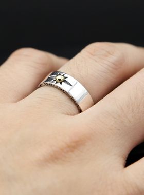 s925纯银太阳射线飞鹰镶铜男羽毛