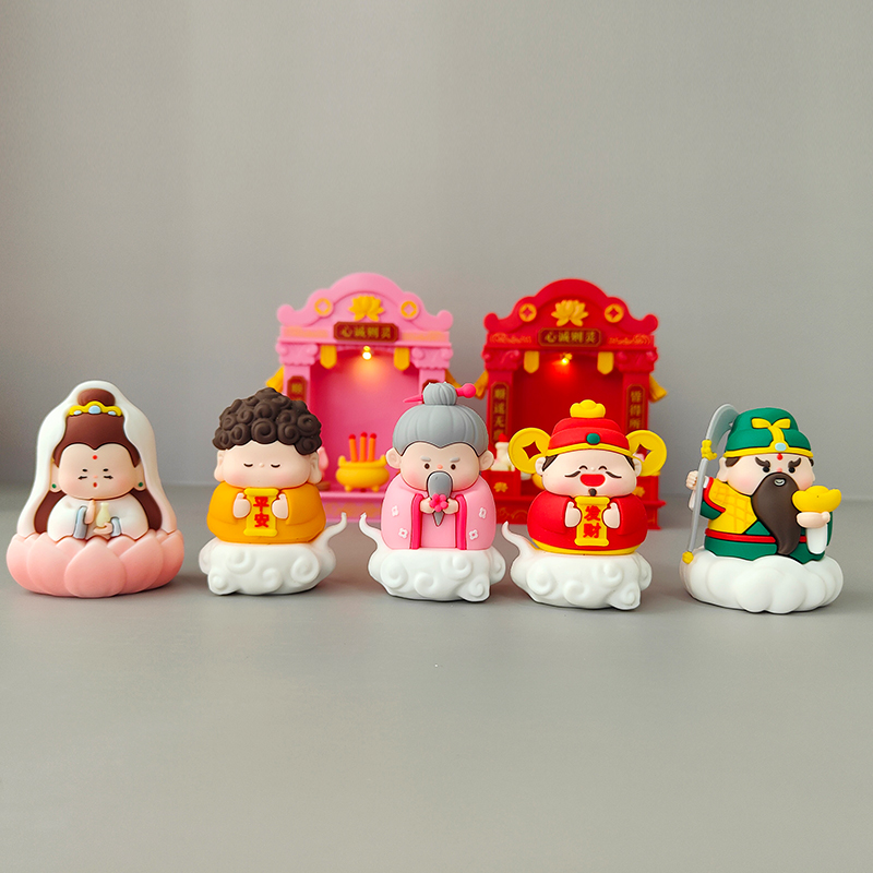 迷你国潮小神仙神龛摆件办公室桌面玩偶小佛龛财神爷如来神关二爷 - 图0