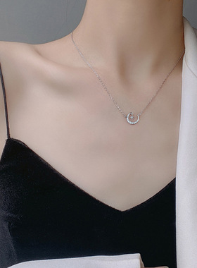 帝丰999纯银唐艺昕同款星月项链女ins欧美气质锆石吊坠锁骨链