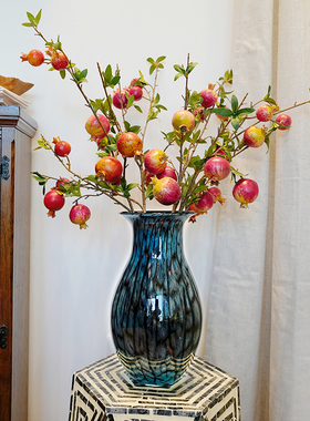 花青兰粉金琉璃花瓶家居桌面装饰艺术摆件电视柜水培插画花器L35L