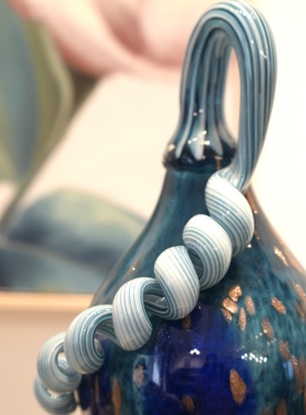 【麦芮家居】手工葫芦撒金孔雀翎蓝琉璃摆件-大号21*46cm