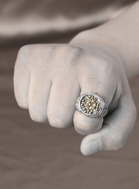 男款纯银戒指金色十字花