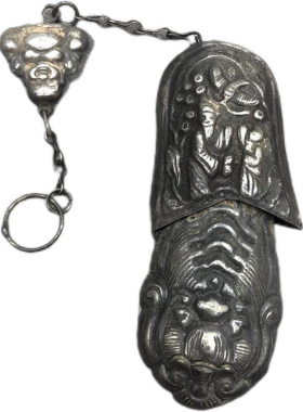 古玩杂项 针线包 老式古代 针线盒 小号家居工艺铜鎏银摆件