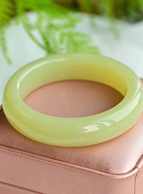 新疆和田玉黄口料手镯女款玉石宽条玉镯子福镯黄玉圆镯送妈妈礼物