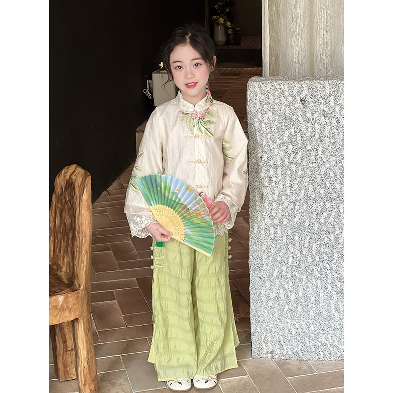 女童汉服套装2025春季新款儿童古风改良上衣裤子国风演出服两件套,淘宝优惠券,粉丝福利购,淘宝优惠卷