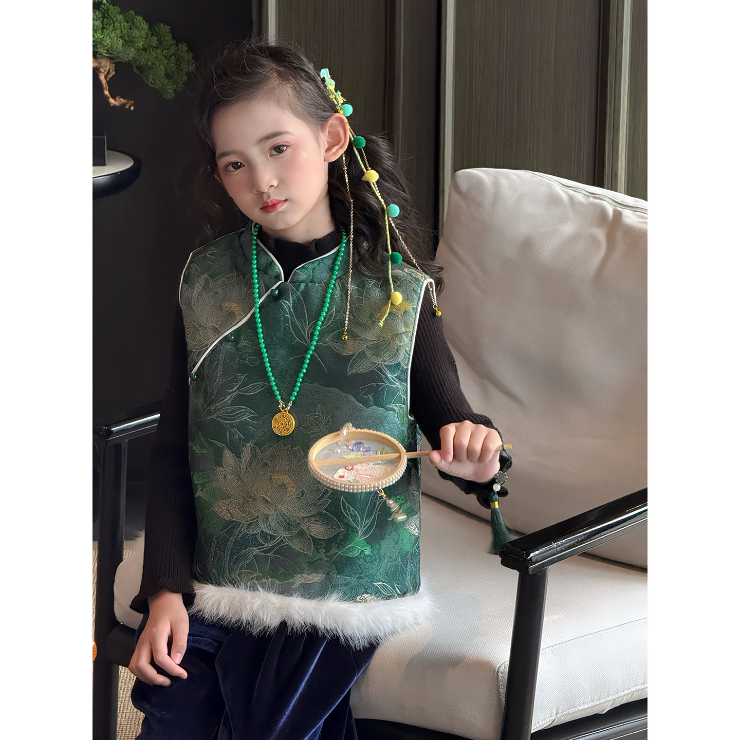 女童汉服2025冬季新款儿童唐装新中式套装女孩国风夹棉马甲阔腿裤,淘宝优惠券,粉丝福利购,淘宝优惠卷