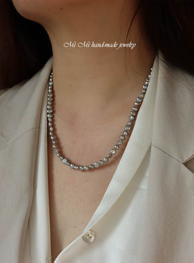 灰色天然珍珠锁骨链情吕潮