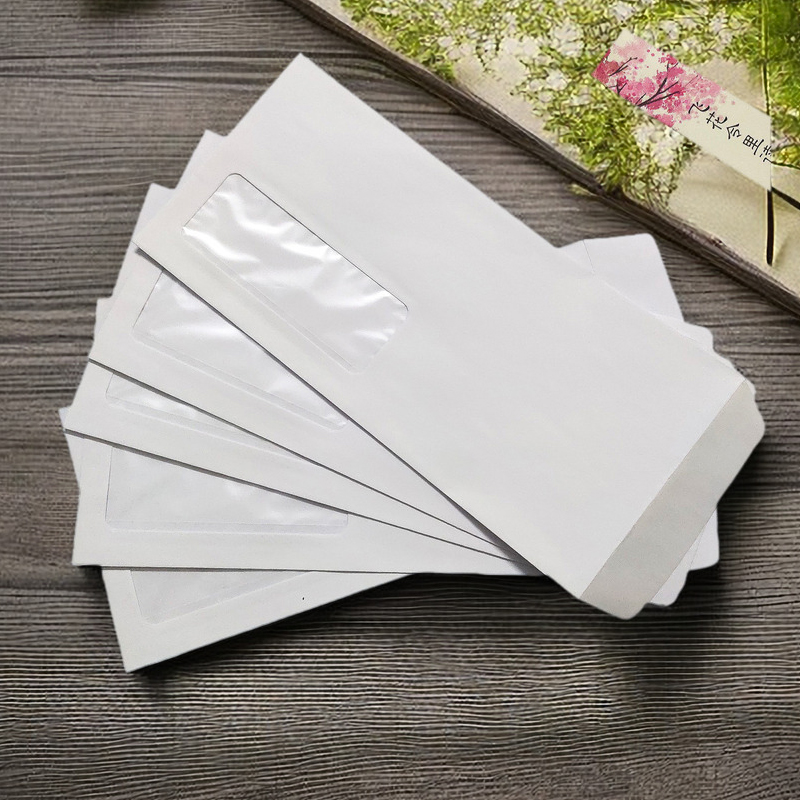 4.5*9.5英寸开窗信封带透明窗口带胶空白无字商务中式白色信封袋 - 图1