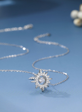 s925纯银首饰新款灵动太阳项链镶钻爆闪轻奢锁骨链精致高级感银饰