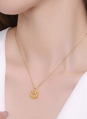 黄金包银项链黄金色镂空十二生肖吊坠属相本命年锁骨链送闺蜜礼物