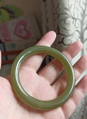 精选天然玉石阿富汗玉圆条和田玉湖水绿色玉手镯满绿色玉镯子女生