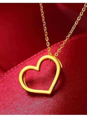 包金黄金包银首饰品女黄金色爱心桃心形小吊坠镀金项链送女友礼物