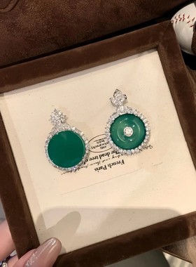 s925纯银首饰天然祖母绿玉髓平安扣吊坠翡翠绿色项链时尚送礼物女