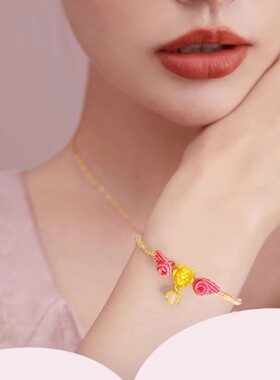 包金黄金包银手饰手链女黄金色珐琅锦鲤鱼转运珠手工编织天使手绳