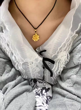 黄金包银高档金色牡丹花朵吊坠项链女爆款轻奢设计感锁骨链颈链子