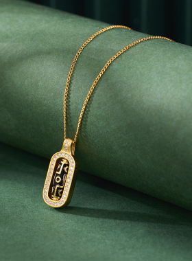 s925纯银镀黄金色九眼天珠项链男女镶钻可转动国潮风转运珠锁骨链