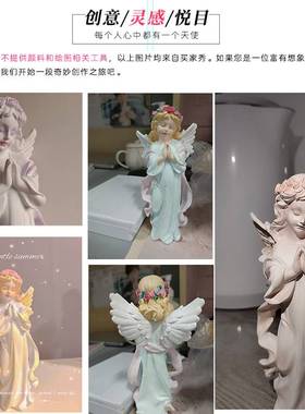 小天使女孩摆件托盘树脂雕像卧室桌面客厅玄关家居装饰品摆设手绘