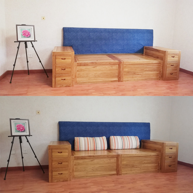 老榆木新中式沙发床冬夏两用储物收纳落地木箱实木经济型现代客厅,淘宝优惠券,粉丝福利购,淘宝优惠卷