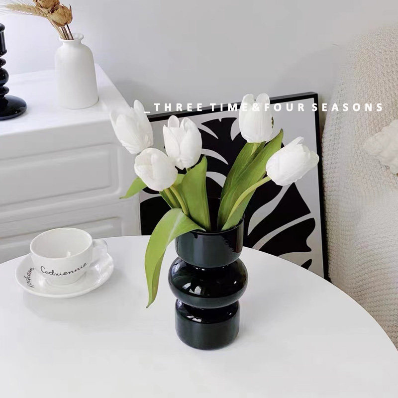 ins韩国风复古玻璃花瓶简约北欧轻奢黑色花瓶不规则设计居家装饰,淘宝优惠券,粉丝福利购,淘宝优惠卷