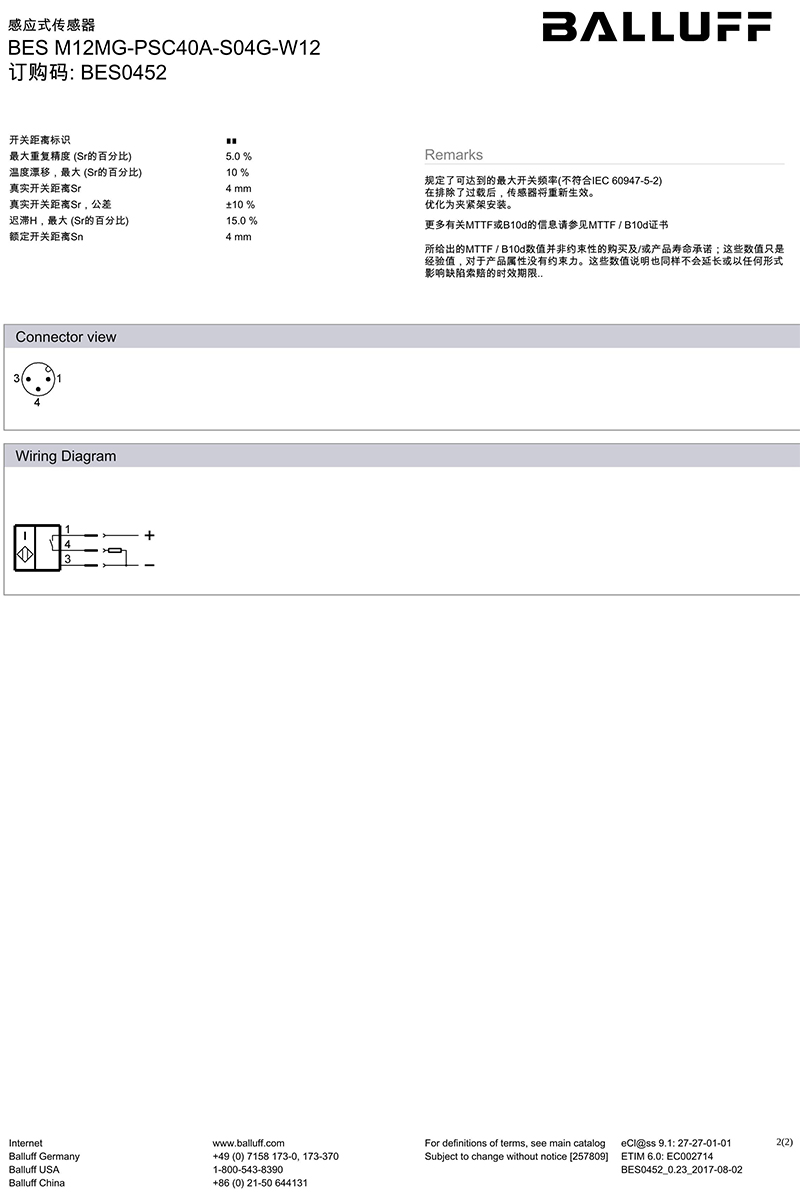 BES0452巴鲁夫BES M12MG-PSC40A-S04G-W12 - 图1