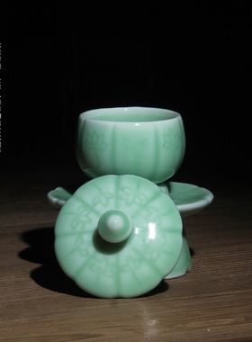 龙泉青瓷佛前居家摆件蜡烛圣水杯
