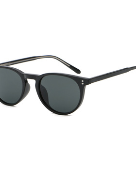 欧美复古圆框太阳眼镜女复古透明灰蓝色框墨镜绅士们同款眼镜男款