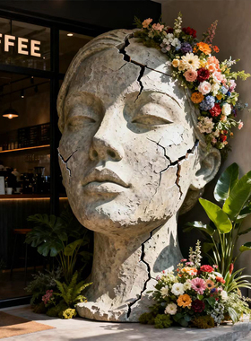 网红人脸面具背景墙壁饰雕塑