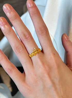 千夕足金999皇冠戒指黄金戒指女款情人节七夕生日礼物送女友