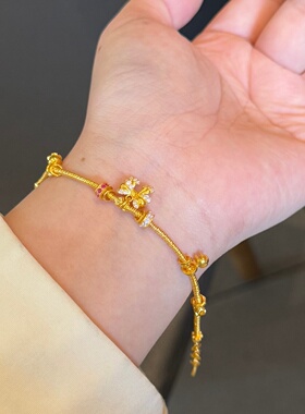 千夕 足金999在逃公主蝴蝶结盘缠黄金手链女情人节生日礼物送老婆