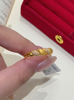 千夕 足金999串珠镶钻戒指黄金戒指女款求婚情人节生日礼物送女友
