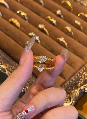 千夕足金9996D镶嵌珠爱心戒黄金戒指女求婚情人节生日礼物送女友