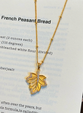 千夕 足金999枫叶黄金吊坠时尚国风女士情人节生日礼物送女友