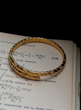 千夕 足金999金棱星镯黄金手镯女款情人节生日礼物送女友老婆