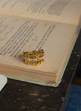 千夕足金999十字架戒黄金戒指女款七夕新年情人节生日礼物送女友