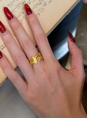 千夕足金9995D金蝶绕指戒黄金戒指女款送女友七夕情人节生日礼物