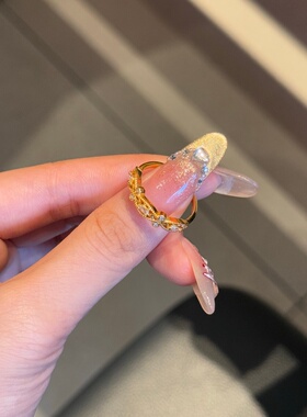 千夕足金9996D镶嵌三眼珠黄金戒指女款求婚情人节生日礼物送女友