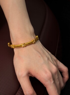 千夕 足金999拉丝星花镯黄金手镯女款情人节生日礼物送女友老婆