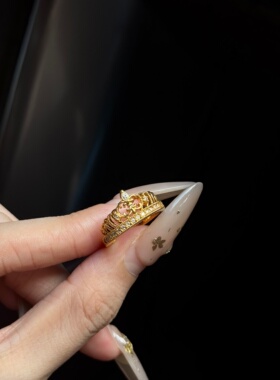 千夕足金999鸢尾花皇冠戒黄金戒指可爱女款情人节生日礼物送女友