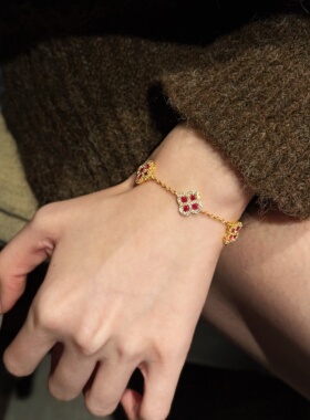 千夕 足金999水滴四叶五花手链黄金手链女款情人节生日礼物送女友