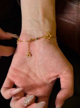 千夕 足金999满福蝴蝶手链黄金手链女款情人节生日礼物送老婆女友