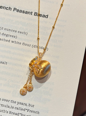 千夕 足金999聚财福袋黄金吊坠国风招财女士情人节生日礼物送女友