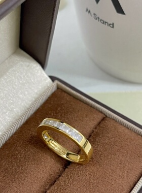 千夕 足金999半镶钻公主方排戒黄金戒指女款情人节生日礼物送女友