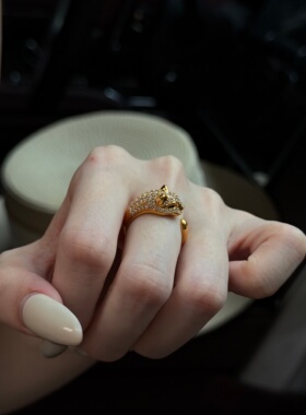 千夕足金999金豹满钻戒黄金戒指女款送女友七夕情人节生日礼物