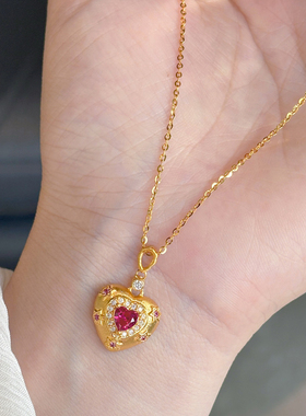 千夕 足金999中古拉丝爱心黄金吊坠春节情侣情人节生日礼物送女友