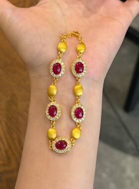 千夕 足金9995D拉丝豆豆手链黄金手链女款情人节生日礼物送老婆