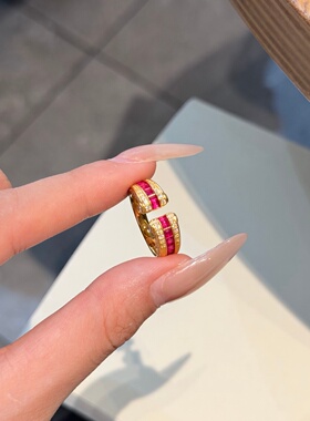 千夕 足金9995D开口红宝戒黄金戒指女款求婚情人节生日礼物送女友