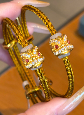 千夕 足金999国潮醒狮黄金手串女款情侣情人节七夕生日礼物送女友