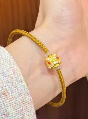 千夕 足金999国潮醒狮黄金手串女士新年情侣情人节生日礼物送女友