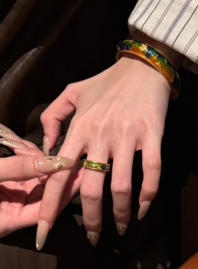 千夕足金9995D千里江山戒黄金戒指女款送女友七夕情人节生日礼物